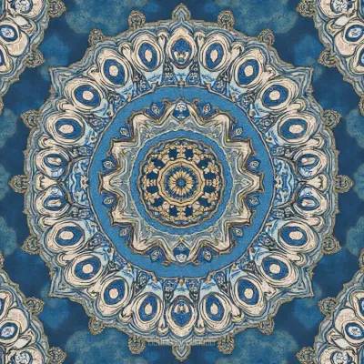 Mandala Style Textile Pattern with Floral Accents | Mandala & Floral Hints, Palette Deep Blues
