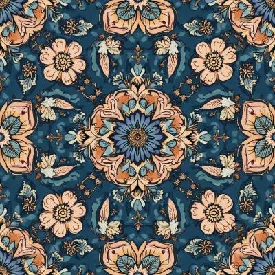 Geometric Mandala with Floral Accents Textile Pattern | Intricate Geometric Floral Motif