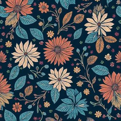 Leaves and Geometric Pattern: Leaves and Mandala Motif Textile Design