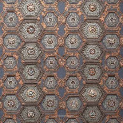 Geometric Hexagon Pattern with Floral Accents | Textile Fabric Design