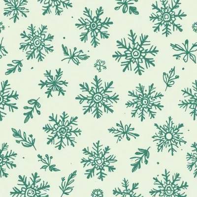Snowflake Hexagon Textile Pattern with Leaves – Fresh Green Ice Colors
