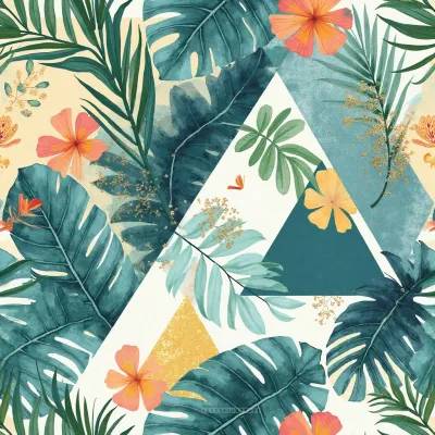 Geometric Floral Pattern with Leaves and Mandalas | Textile Collection