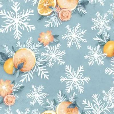 Snowflake Hexagon Textile Pattern – Leaves Elements in Soft Blues