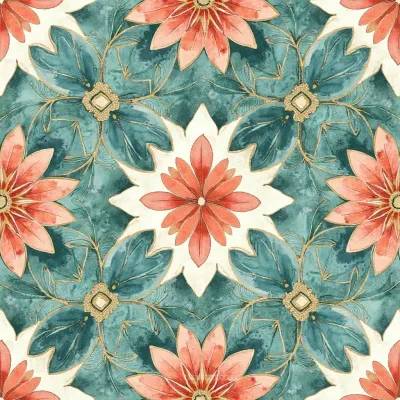 Geometric Floral Textile Pattern – Leaves, Mandala & Floral Accents