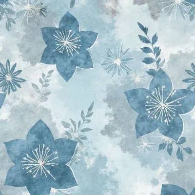 Abstract Luxury Textile Pattern — Snowflake, Hexagon & Leaves in Cool Tones