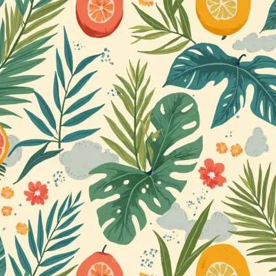 Leaves Pattern with Geometric Shapes Textile | Subtle Yellow-Green Palette