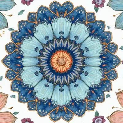 Mandala with Floral Accents Textile Pattern – Mandala and Floral Motif in Subtle Grays