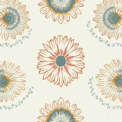 Leaves and Geometric Mandala Pattern with Floral Accents – Soft Neutral Textile Design