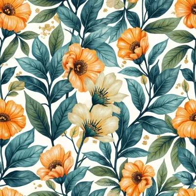 Geometric Floral Pattern: Leaves and Mandala Motif in Subtle Grays