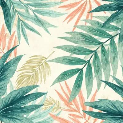 Leaves and Geometric Shapes Textile Pattern – Subtle Cream, White and Gray