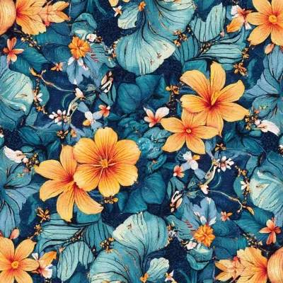 Abstract Luxury Textile Pattern: Leaves and Geometric Shapes