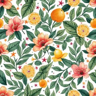 Geometric Floral Pattern: Leaves and Mandala Motif for Textile Design